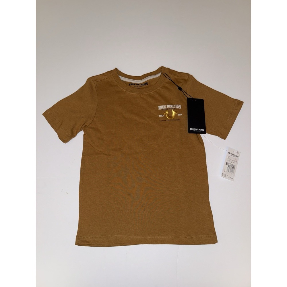 True Religion Boys Medium T-Shirt 5/6 Brown 100% Cotton Gold Horseshoe Kids NWT